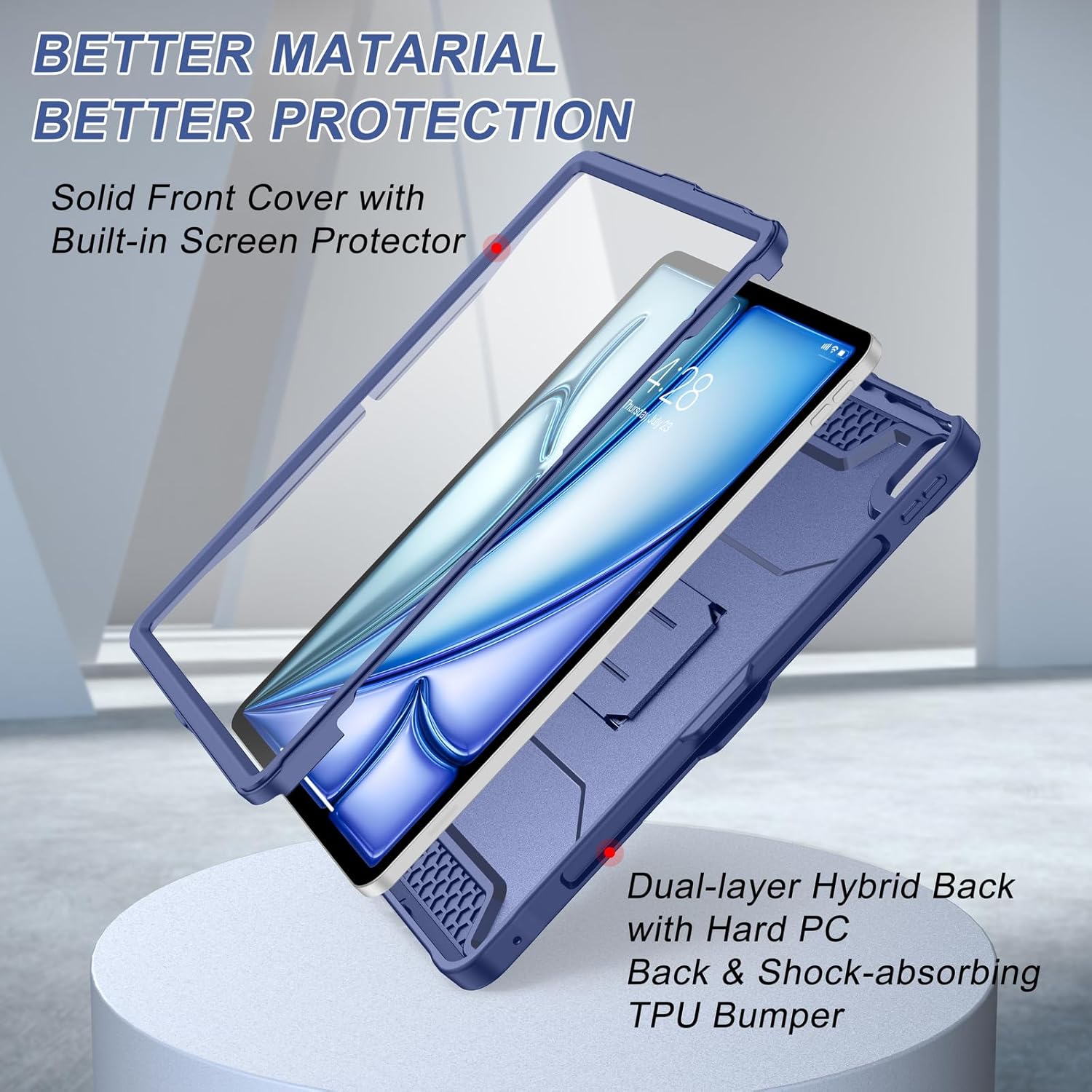 Soke Case for iPad Air 13-Inch M4 2026, M3 2025 & M2 2024,with Built-in Screen Protector and Kickstand, Rugged Full-Body Heavy Duty Protective Cover for Apple iPad Air 13 - Navy Blue