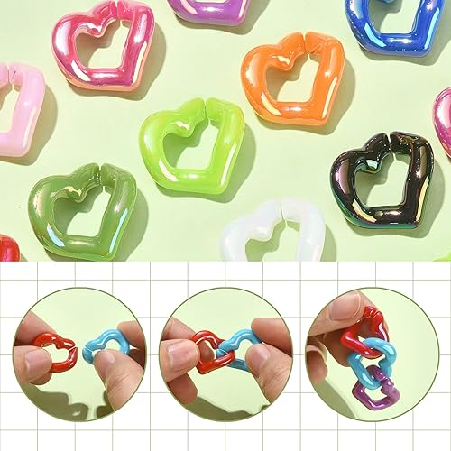 Miniatura 4 de Ipotkitt 100 piezas de anillos de enlace de acrílico arcoíris chapados en color, cadenas de eslabones rápidos de corazón de plástico para hacer