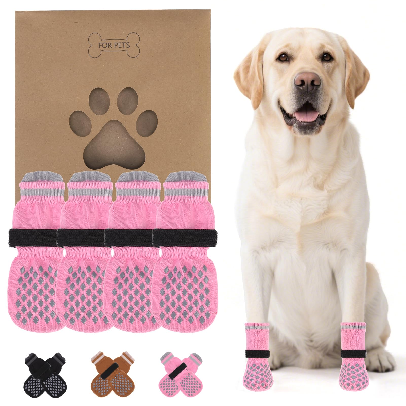 KOOLTAIL Dog Socks for Hot/Cold Pavement to Prevent Licking Paws Scratching,Anti Slip Pet Boots&Paw Protector for Hardwood Floors,Traction Control Grip Booties for Dogs