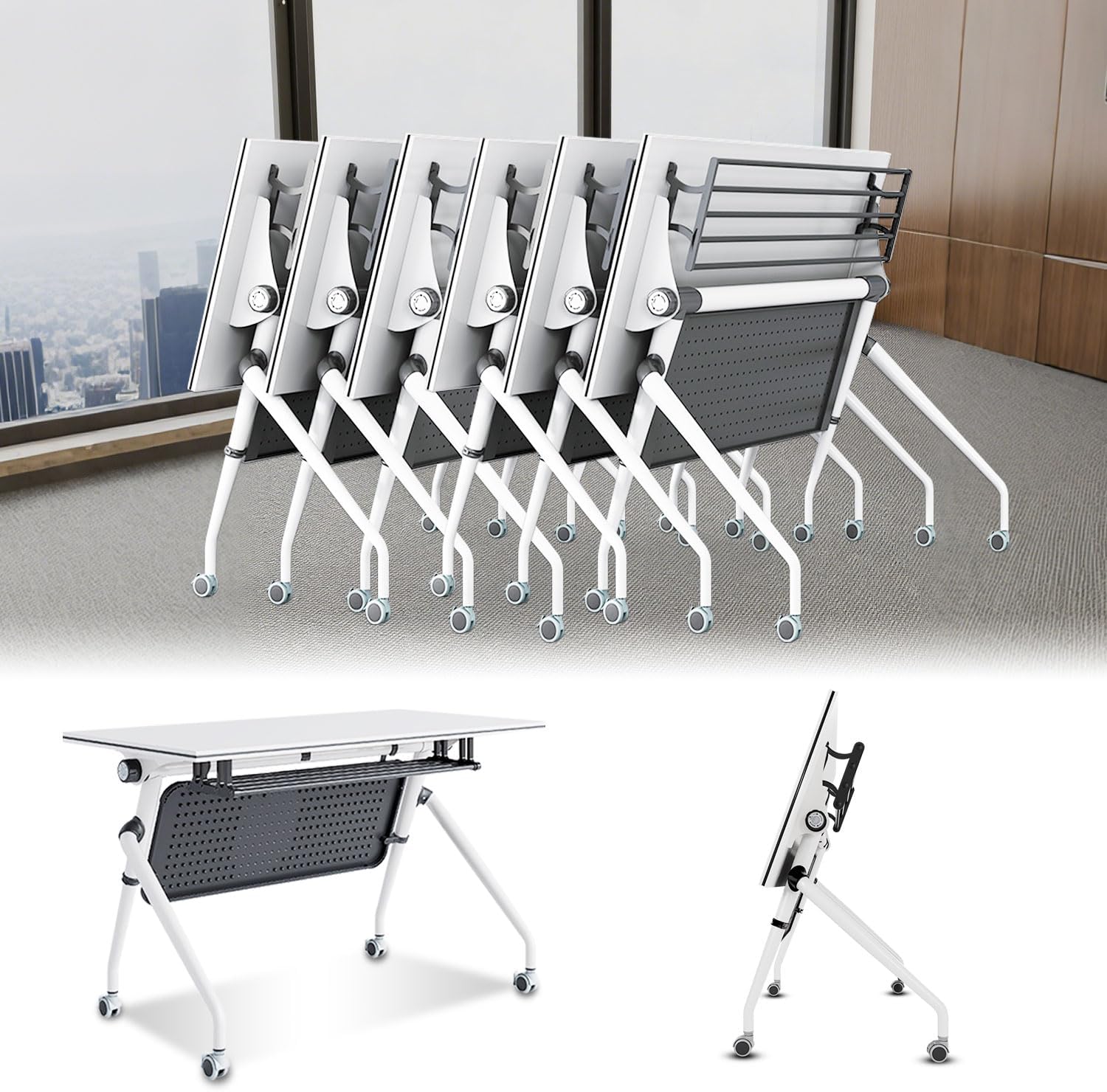 - Folding Conference Table,Modern Conference Room Tables,Flip Top Mobile Training Table,Portable Folding Table Desk with Locking Wheel for Offices Conference Seminar Room (2 Pack, 53.2x23.3x29.5in)