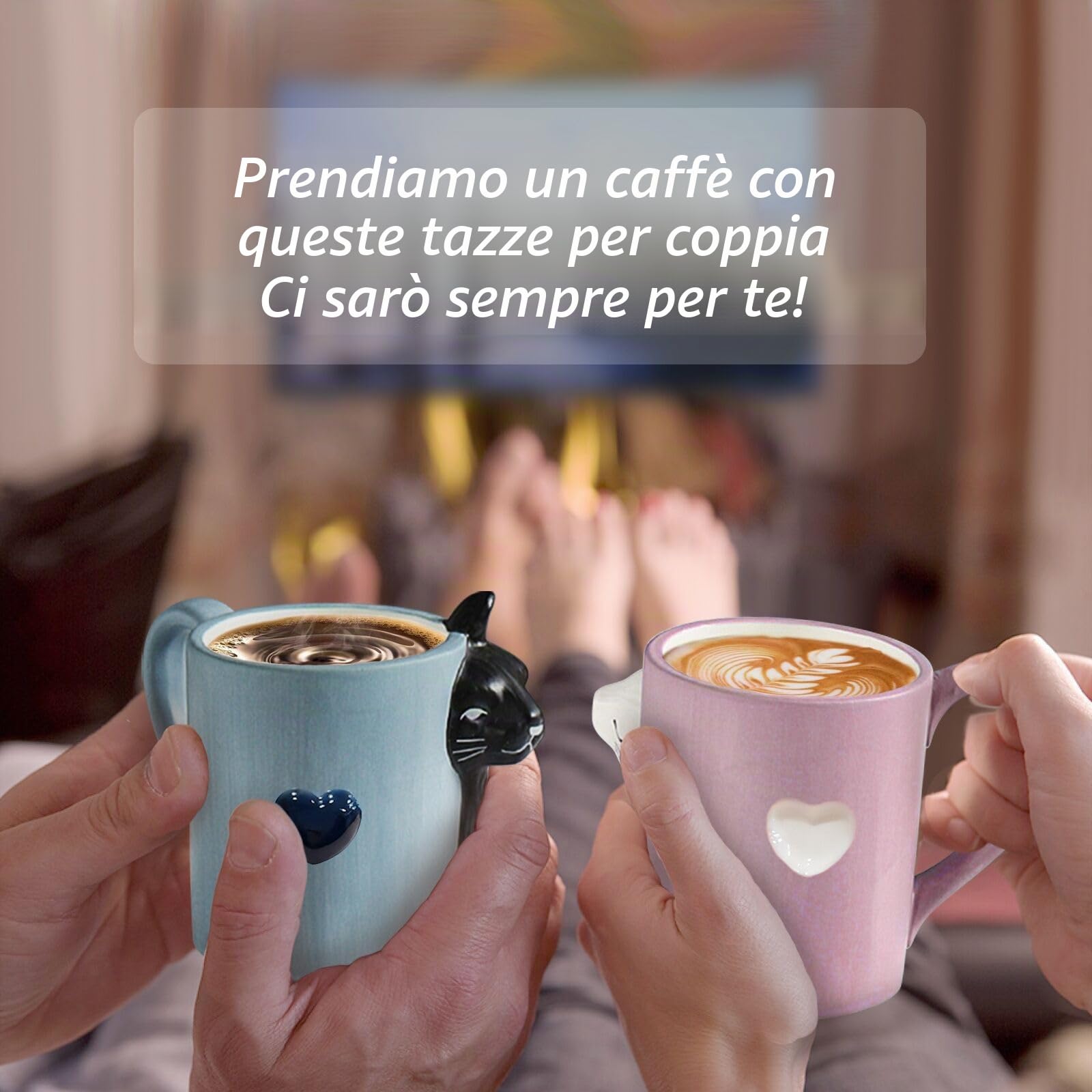 Set tazze da tè divertenti gatti regalo nozze sposi bacio anniversario