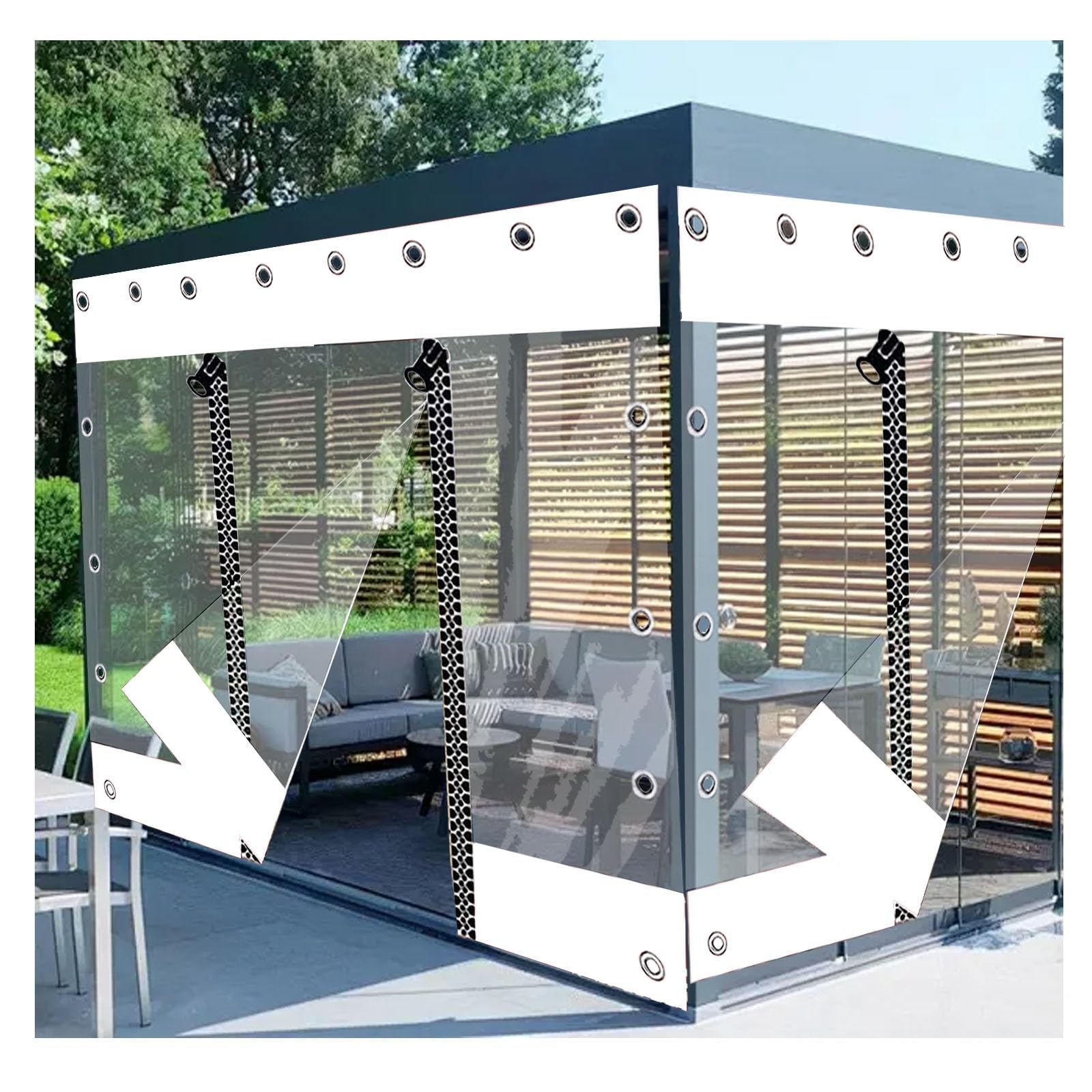 Lona de vinilo transparente con cierre de cremallera, impermeable y transparente, 2,5 m x 2,5 m, lona de polietileno resistente para invernadero, incluye ojales para una instalación segura