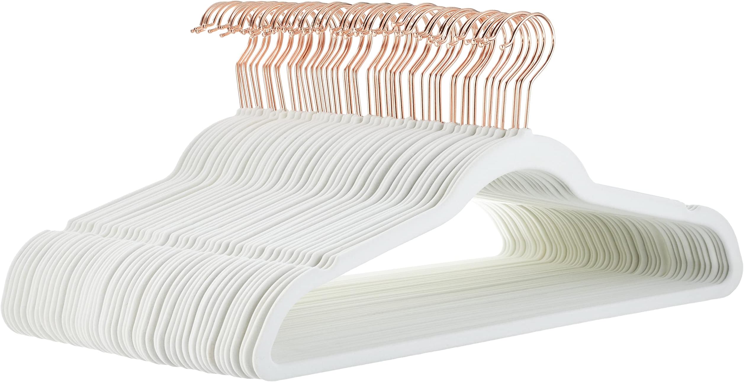Amazon Basics Slim Velvet Non-Slip Suit Hangers, 50-Pack, Ivory/Rose Gold