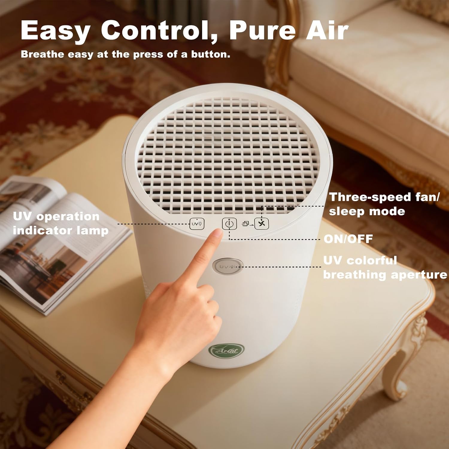 Air Purifiers for Bedroom,H13 True HEPA Air Purifier with 5-Layer Filtration for Pollen/Smoke/Dust/Pet Dander/Odor/Hair,Portable Small Air Purifiers for Home/Office/Living Room(KJ80A White)