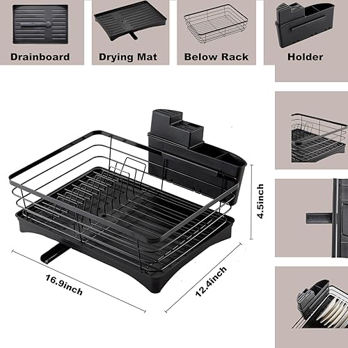 Miniatura 2 de Estante de secado de vajilla de acero inoxidable y escurridor de platos para encimera de cocina, ahorro de espacio, estante de vajilla desmontable