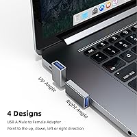 Vista 2 de AreMe Adaptador USB 3.0 de 90 grados, paquete de 4, ángulo hacia arriba y hacia abajo, ángulo izquierdo y recto USB A macho a hembra, extensor