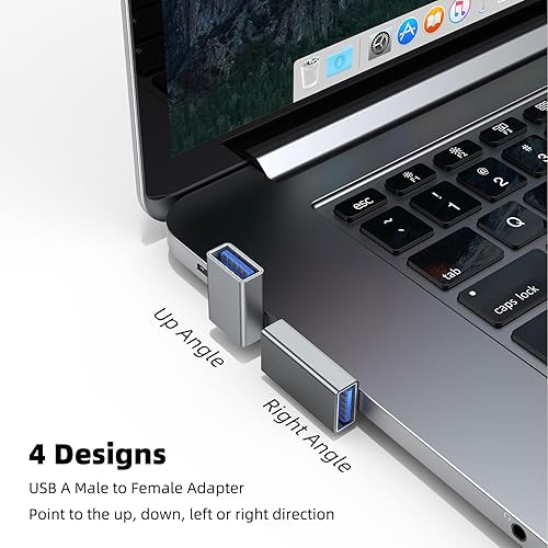 Miniatura 2 de AreMe Adaptador USB 3.0 de 90 grados, paquete de 4, ángulo hacia arriba y hacia abajo, ángulo izquierdo y recto USB A macho a hembra, extensor