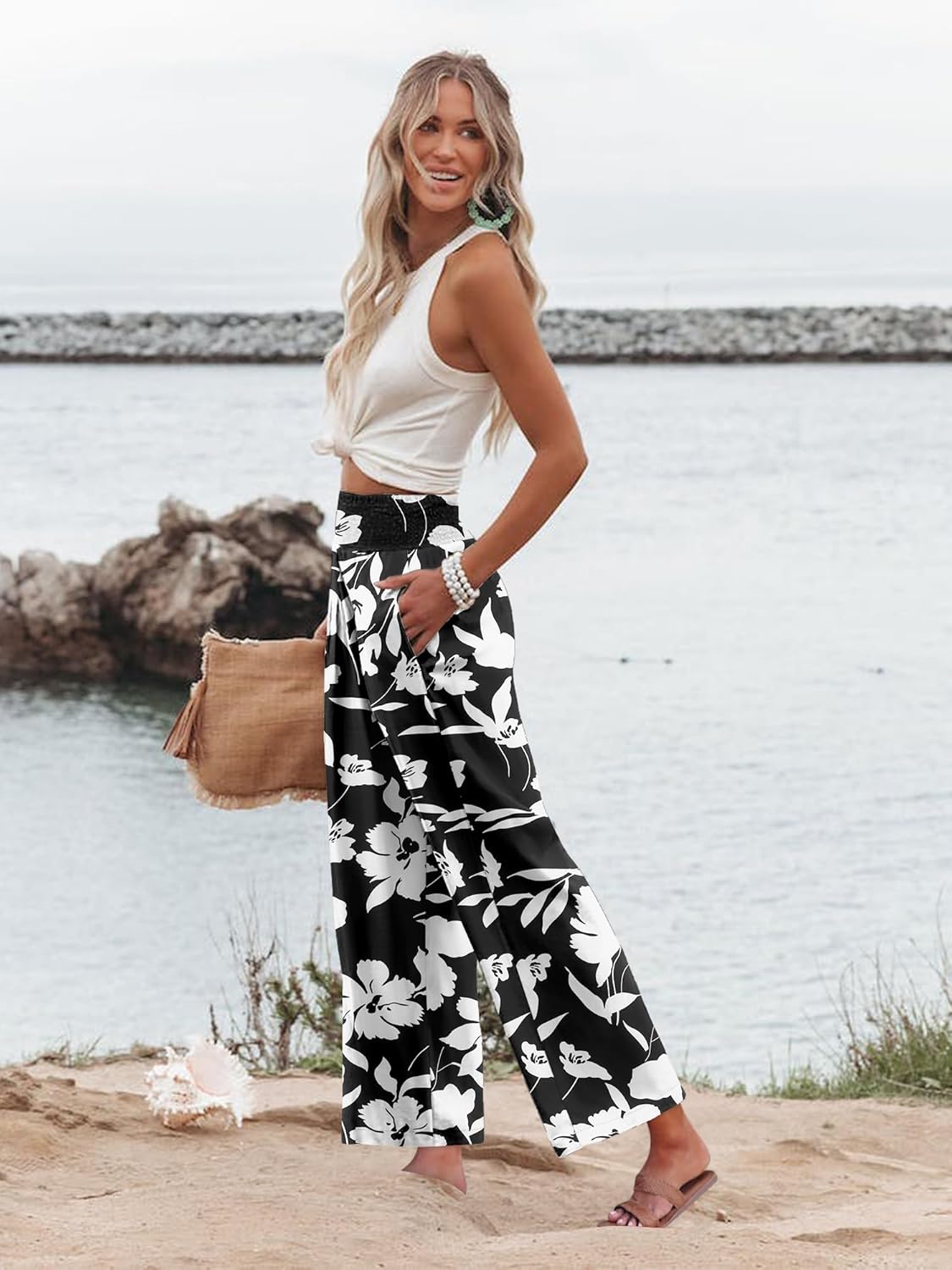 Angerella Women's Wide Leg Pants Casual High Waisted Palazzo Pants Summer Flowy Beach Lounge Trousers with Pockets - Image 3