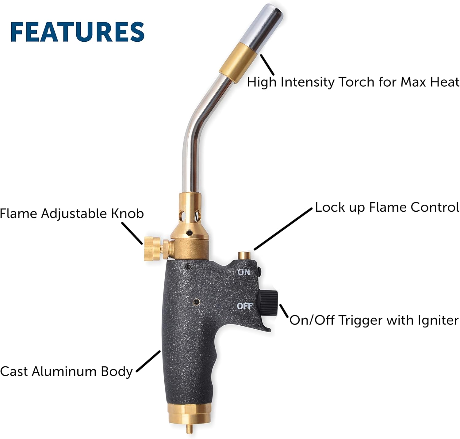 Flame King YSNAX1-020a Propane Torch Head, High Intensity MAX Heat Blow Torch Kit with Push Button Igniter for Professionals in Soldering, Welding, Brazing, Searing