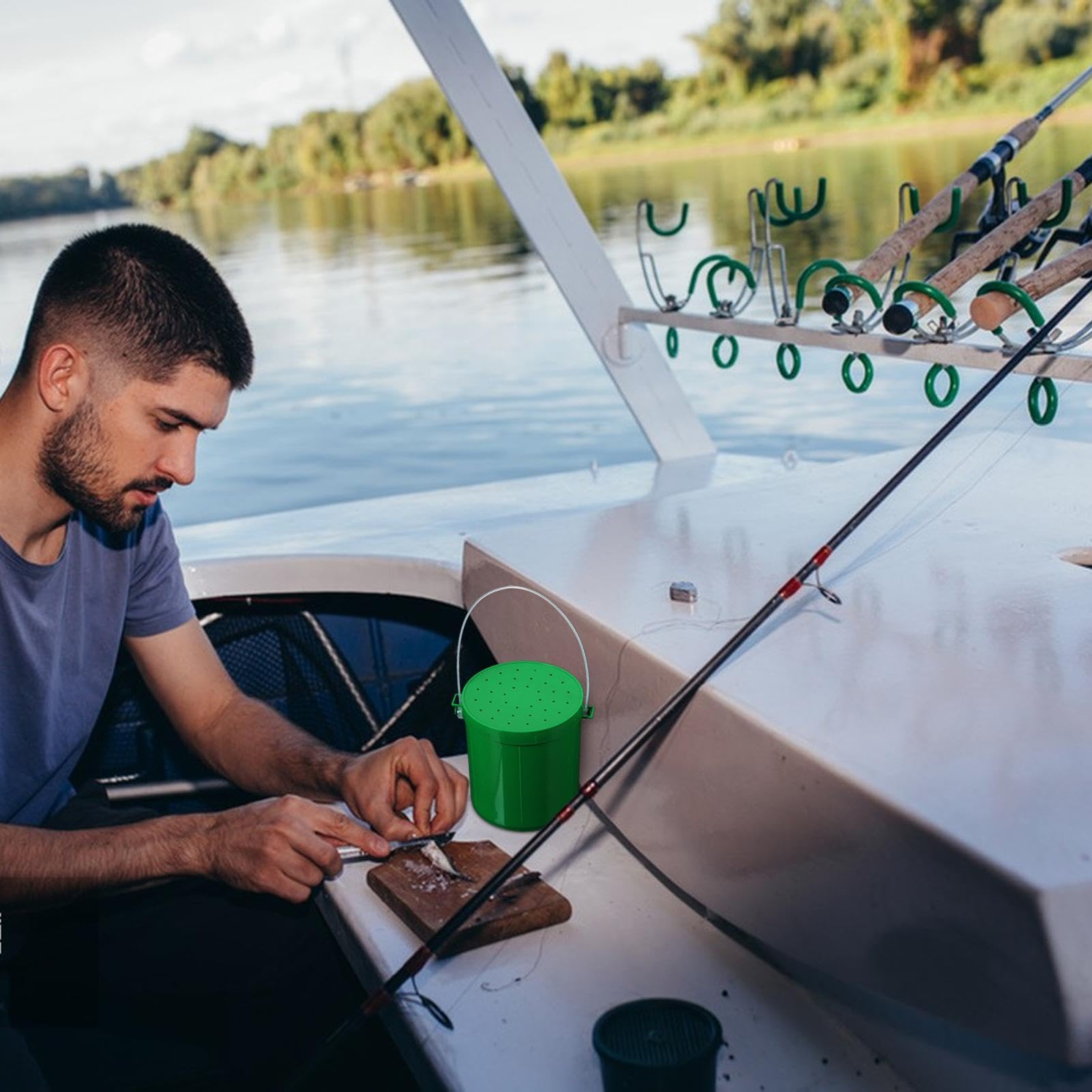 Secchio per esche vive, traspirante, con manico e coperchio, contenitore per esche vive, contenitore per esche vive, scatola per esche per conservare esche fresche, da pesca