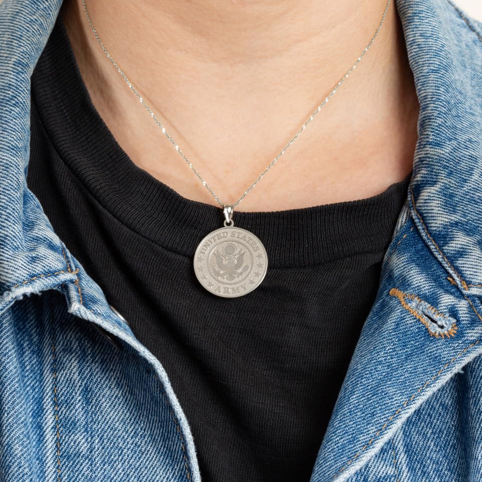 Claddagh Gold Engravable United States Army Officially Licensed Eagle Emblem Medallion Fine Pendant Necklace Real Solid .925 Sterling Silver4