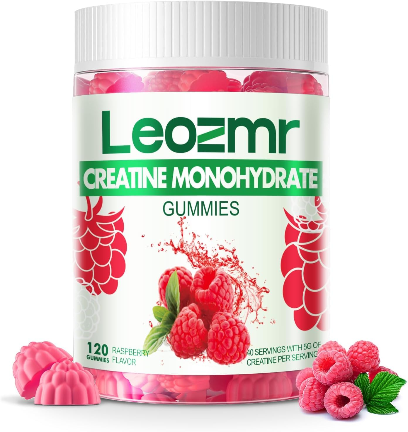 Leozmr Creatine Monohydrate Gummies 5000mg for Men & Women - Raspberry 120 Gummies
