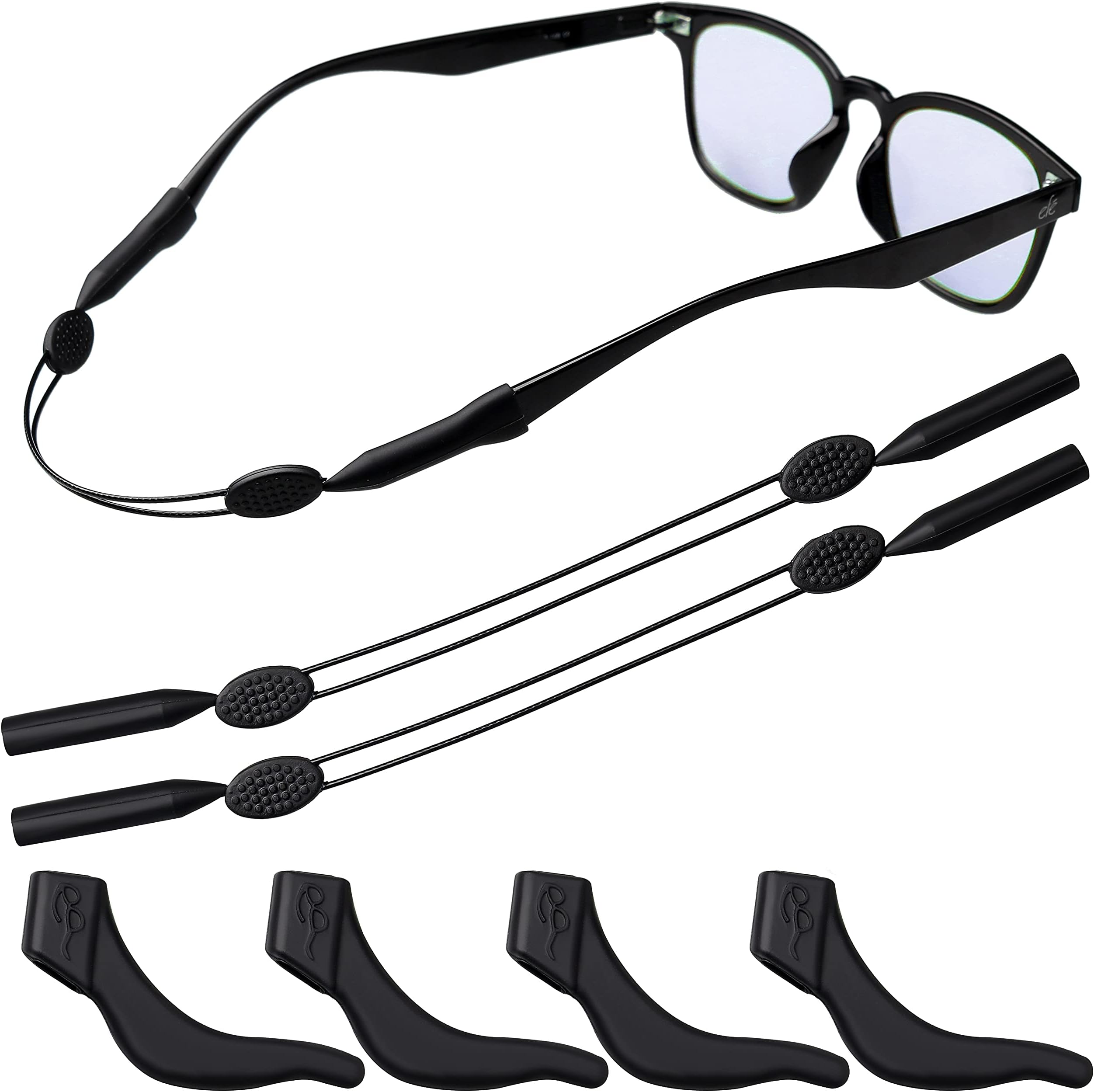 2 Pack Sunglass Holder Strap, Sports Glasses Strap with 4 Pcs Ear Hooks Anti Slip Sports Eyewear Retainer, Adjustable Universal Eyeglass Cord for Women Men