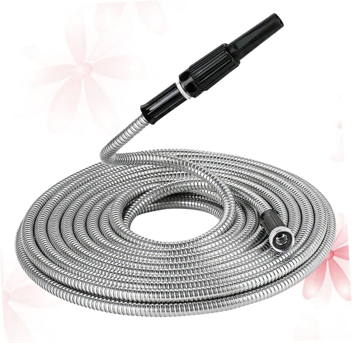 Stainless Steel Telescopic Garden Hose Durable Flexible Watering Hose Nozzle for Versatile Use Leak Puncture-resistant Eu Standard Silver Finish