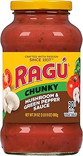 Ragu Chunky Mushroom and Green Pepper Pasta Sauce with Mushrooms, Green Peppers, Diced Tomatoes, and Italian Herbs and Spices, 24 OZ