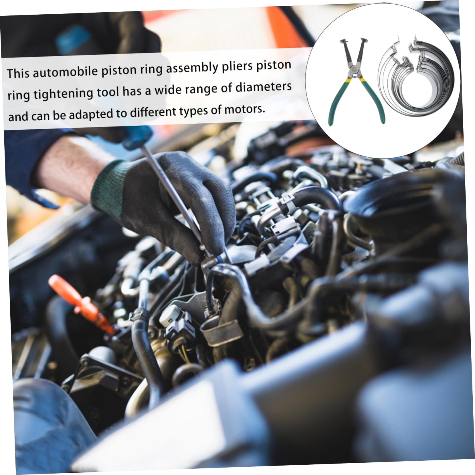 Cabilock Kit Attrezzi Compressore Anelli Pistone per Motori Auto Pinza in Acciaio al Carbonio e Serraggio Fine, Facile da Trasportare Custodia Inclusa