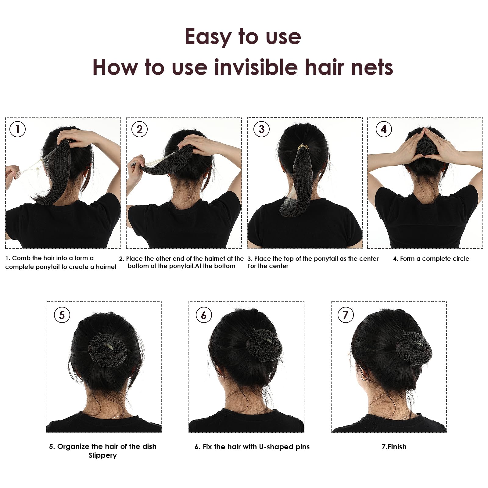 20 Retine per Capelli per Chignon con Bordo Elastico, Invisibile, per Balletto, 50 cm