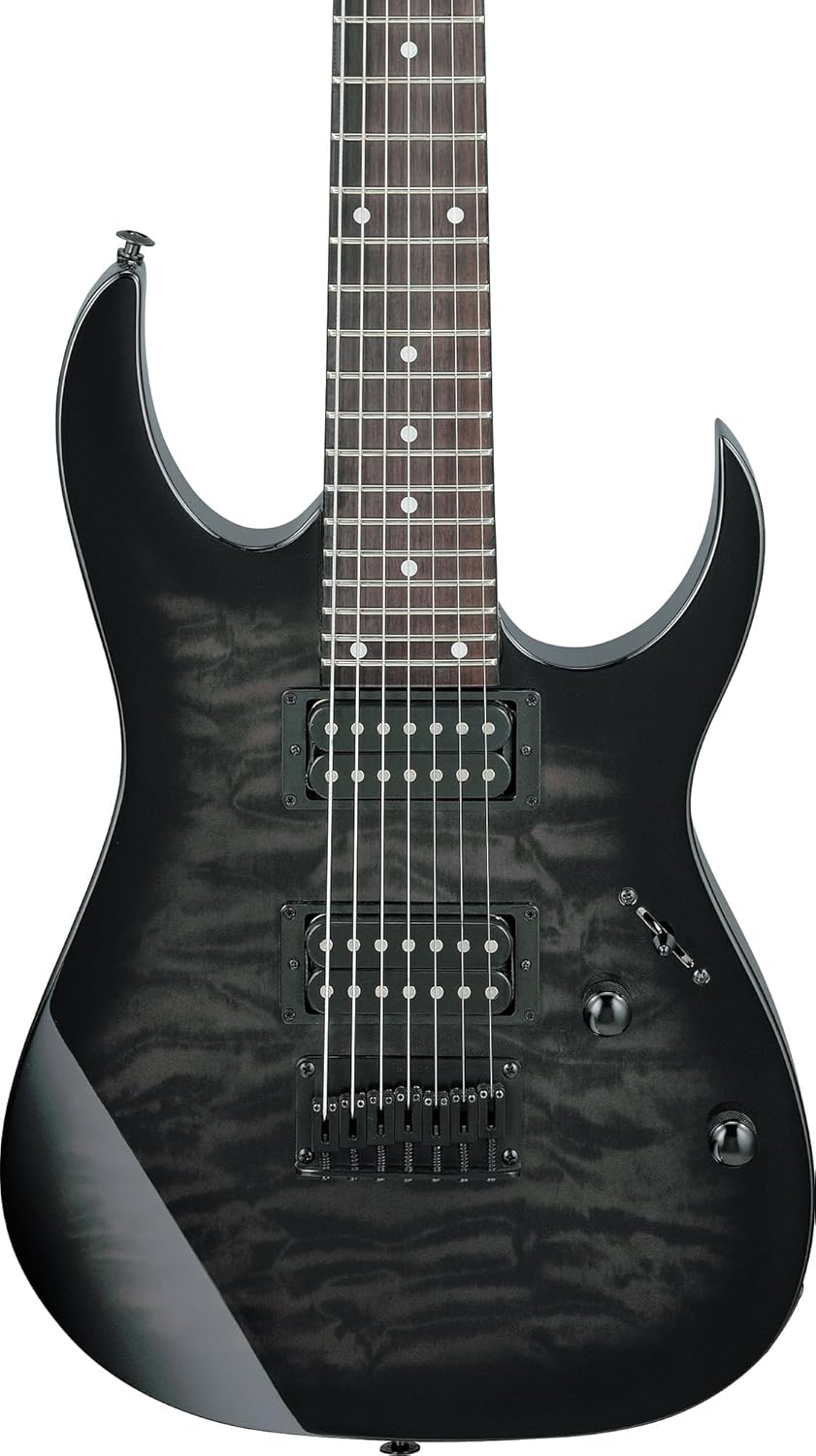 Ibanez GRG7221QA RG Gio 7-String Electric Guitar - Transparent Black Sunburst Bundle with Gig Bag, Tuner, Strap, Instrument Cable, Austin Bazaar Instructional DVD, and Polishing Cloth