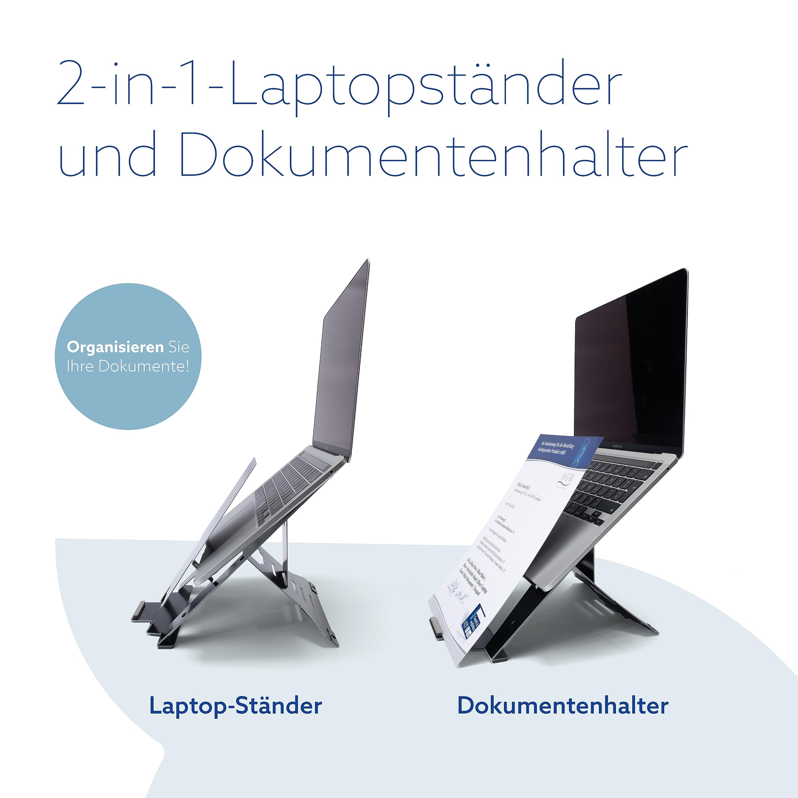 R-GO Riser Document, Laptop Ständer mit Dokumentenhalter, Verstellbarer Laptop Riser Für Büro Oder Zuhause, Ultra-Dünnes Aluminium, Kompatibel für Laptops (10-22 Zoll), Schwarz