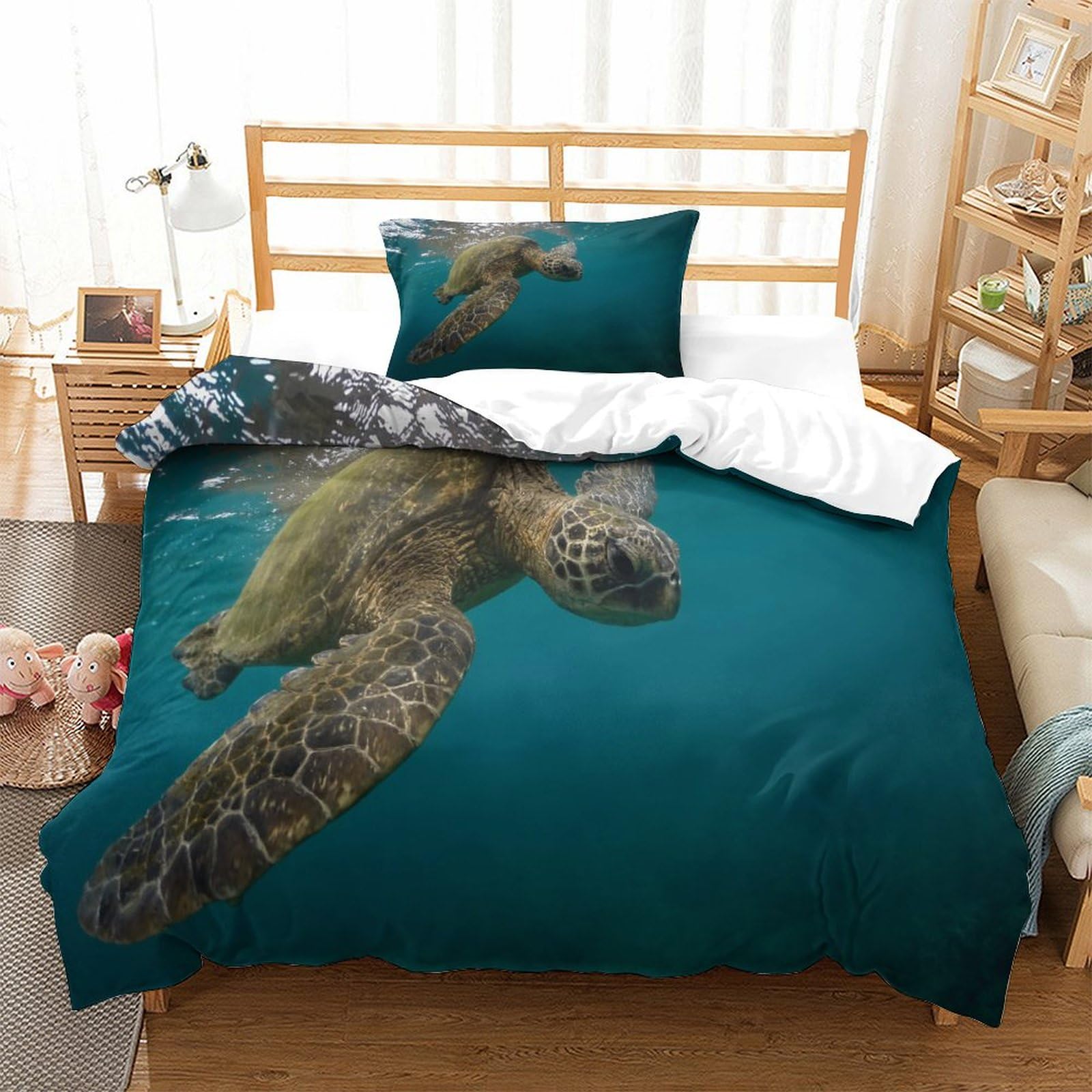 P1s9u7w5y Sea Turtle-6 3D Printed Turtle 3Pcs Duvet Cover Set Microfiber Ocean Bedding Set Single（135X200cm）