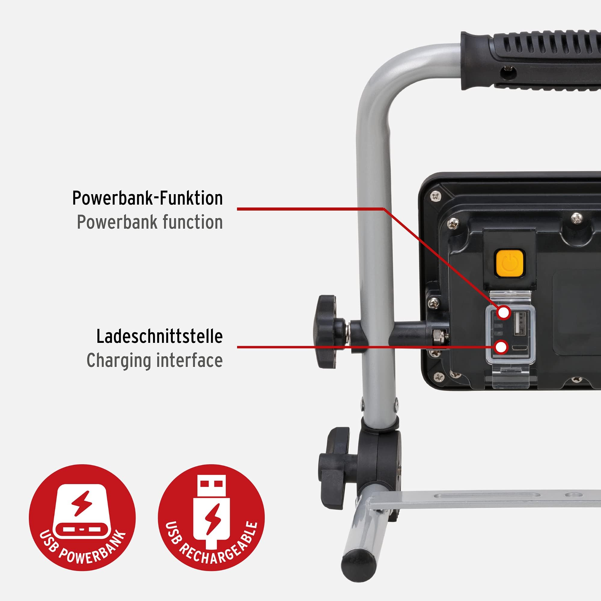 Brennenstuhl foco LED portátil de batería recargable EL 2000 MA 20W para uso en interiores y exteriores IP54 (2150lm, batería de iones de litio integrada, función powerbank, iluminación hasta 6h)