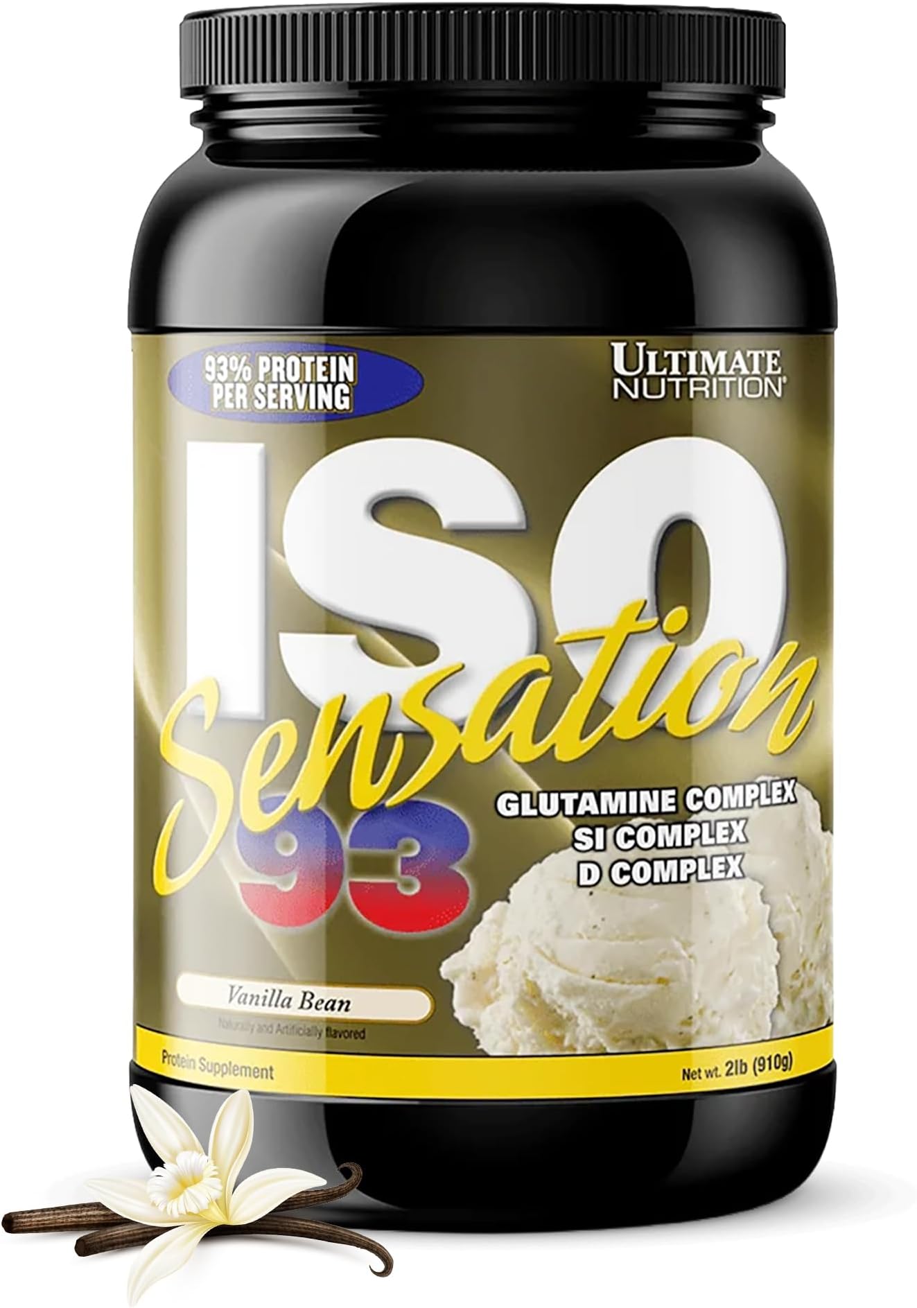 Ultimate Nutrition ISO Sensation 93 Whey Isolate, Vanilla Bean, 2 lb | 30g Protein Per Serving, Whey Isolate With Glutamine Complex And Colostrum, Low Carb, Fat Free, Keto Friendly For Lean Muscle