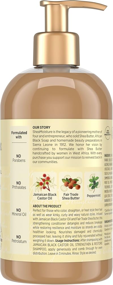 Shea Moisture Conditioner Pure Jamaican Black Castor Oil To Intensely Smooth And Nourish Hair With Shea Butter, Peppermint And Apple Cider Vinegar 13 Oz