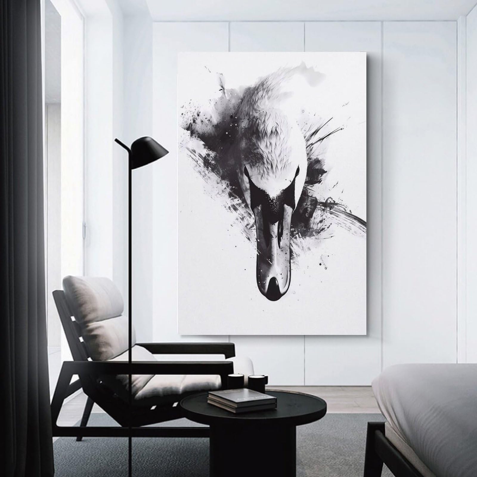 Swan Watercolor Wall Picture Print 24x36inch(60x90cm), for Entryway, Lounge Links Or Small Walls, Decorative Wall Art for Narrow Spaces
