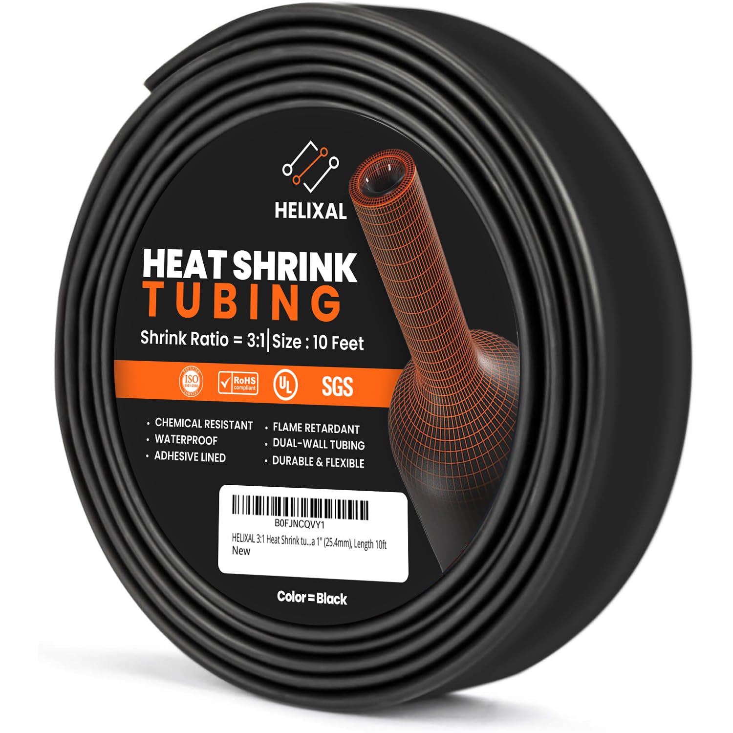 1" 25.4mm HELIXAL 3:1 Heat Shrink Tubing Adhesive Dual Wall 10ft Roll