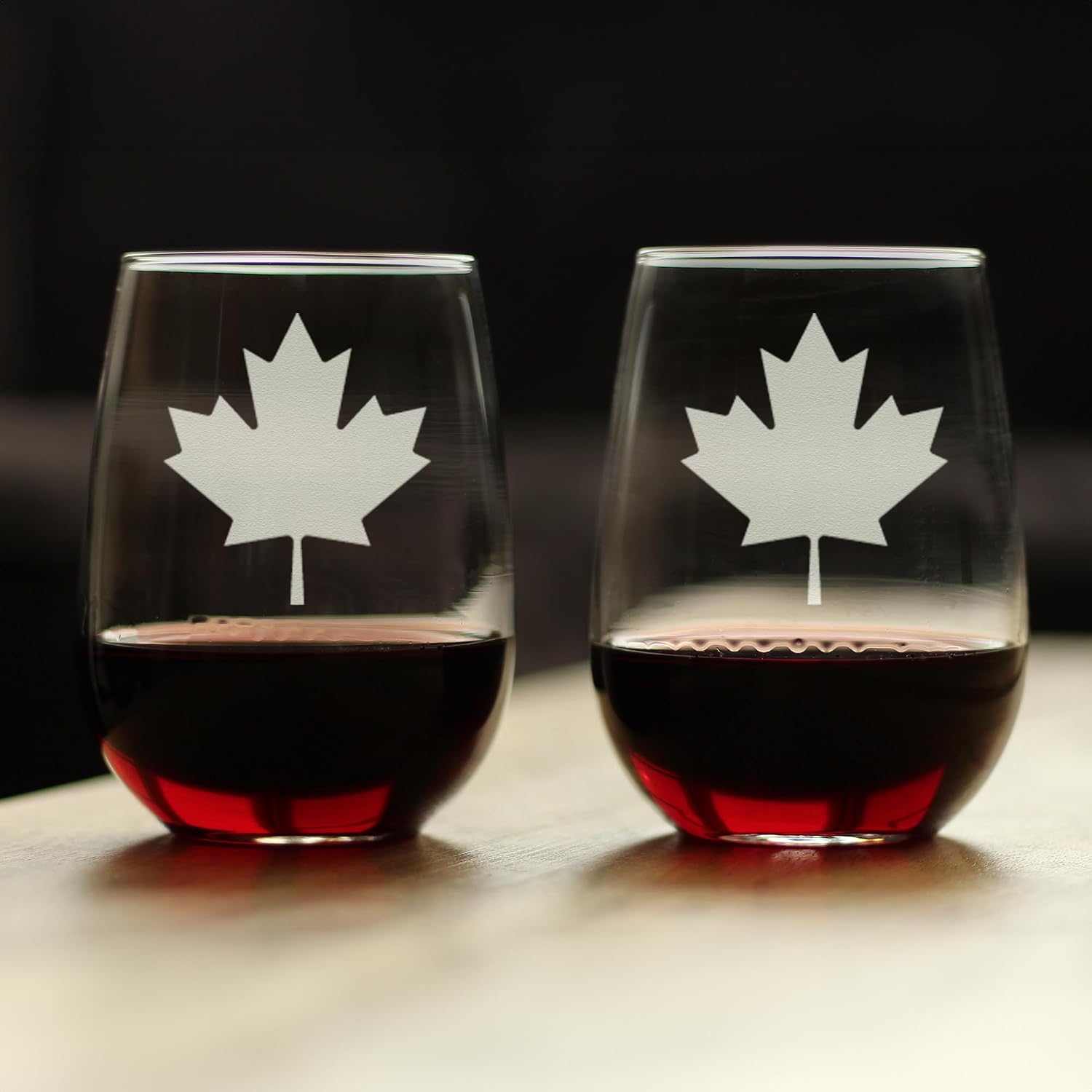 Bevvee Canada Maple Leaf Stemless Wine Glass - Canadian Flag Gifts and Decor for Women and Men - Set of 2 - Large 17 Oz Glasses