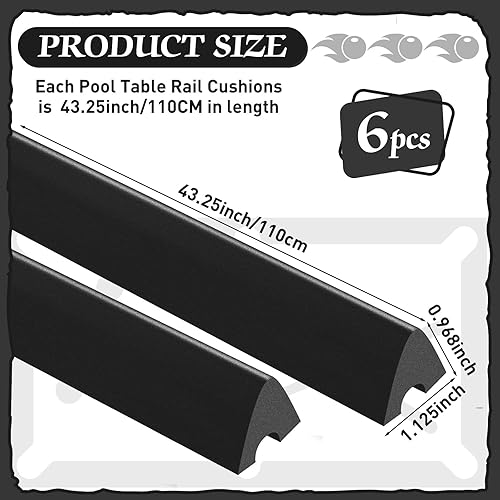 Miniatura 9 de Juego de 6 protectores de goma K66 para mesa de billar, cojines de goma para riel de billar de 8 pies para accesorios de mesa de billar