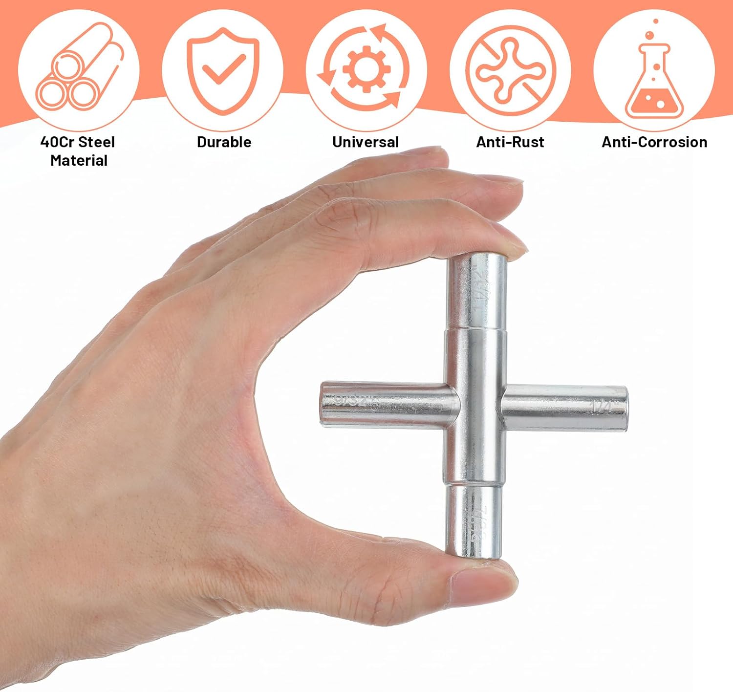 MAQUITA 8 Pack 4 Way Sillcock Key Wrench, 1/4", 9/32", 5/16", 11/32", Multi-Function Water Spigot Key, Steel Utility Keys for Faucet, Spigots and Most Valves