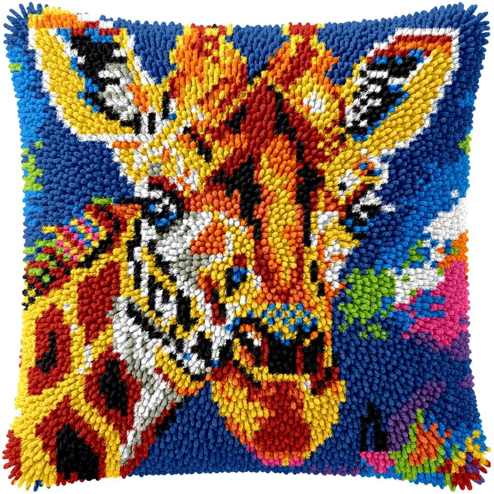 Kitphoenix Clear Diy Latch Hook Kits Latch Hook Kit Giraffe Needlework Pillow Cover 43Cmx43cm Diy Hooks Knitted Embroidered Carpet Pillow Embroidery Latch Hook Carpet Kit