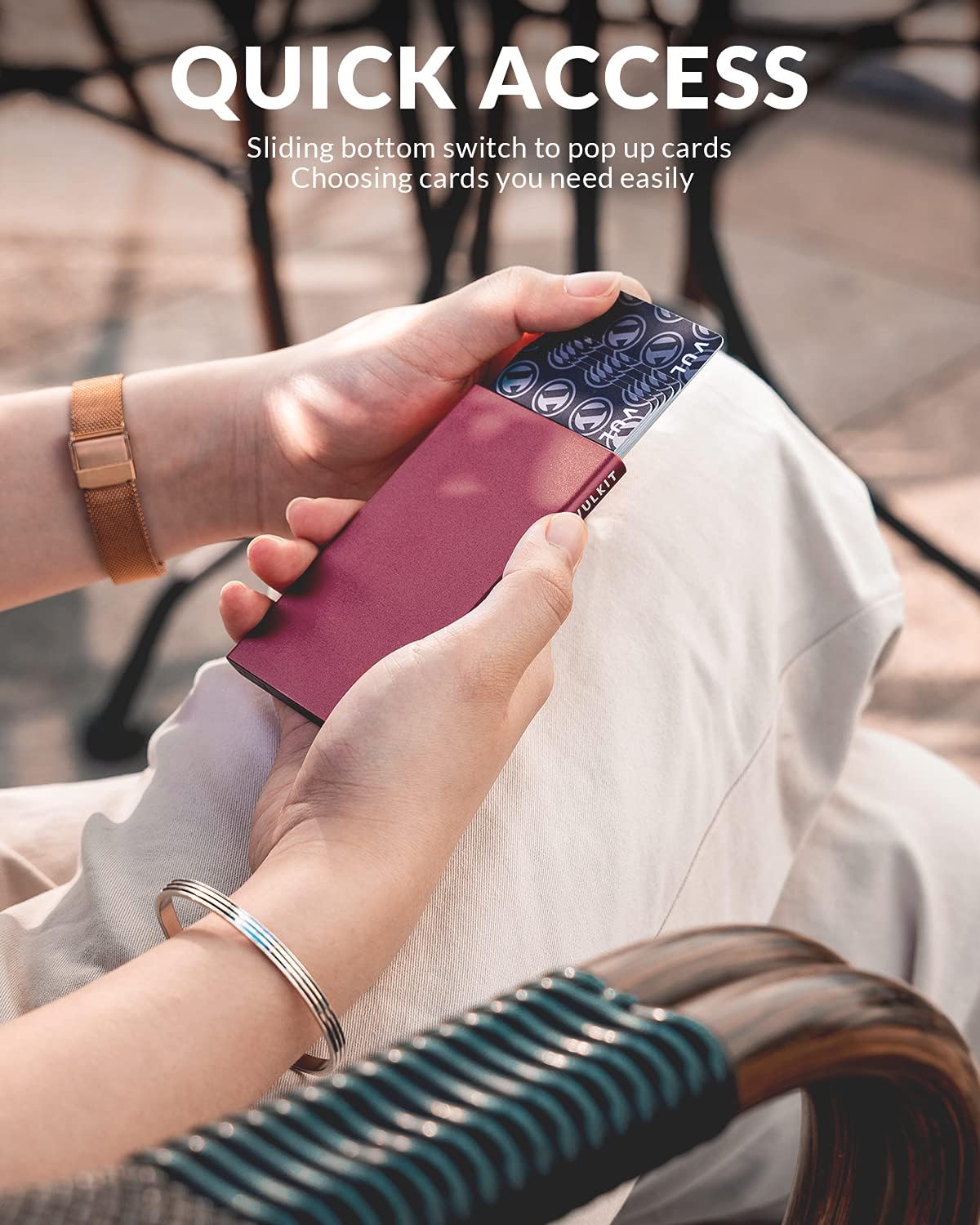 VULKIT Minimalist Credit Card Holder Pop Up Cards RFID Protection Slim Metal Wallet - Image 2