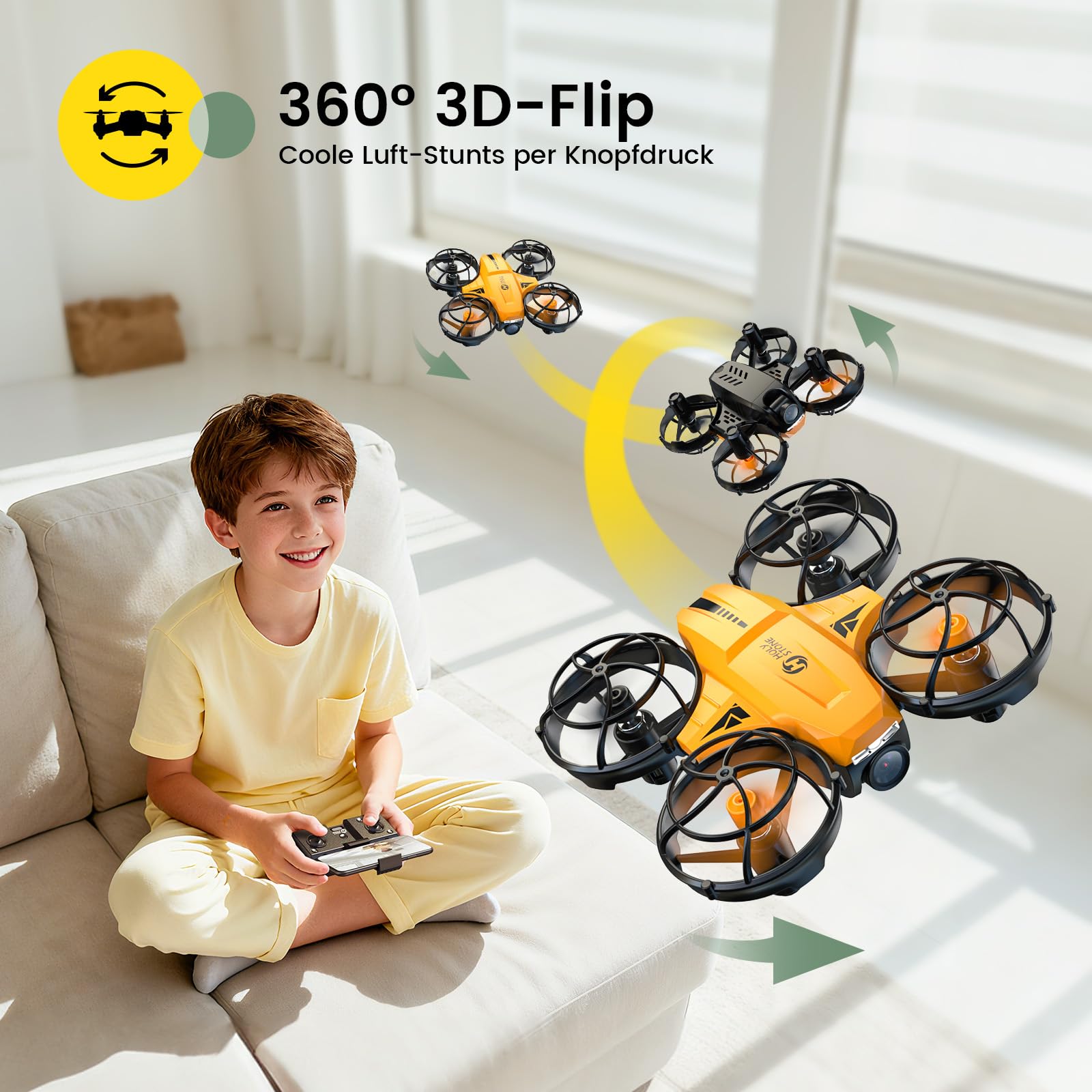 Holy Stone HS420 Mini Drohne mit HD 1080P Einstellbarer Kamera,mit 2 Steuerungsmodi,Not Aus,Umkreisen,360°Flip,Headless Modus,2 Geschwindigkeiten Geschenk für Anfänger Kinder,Orange