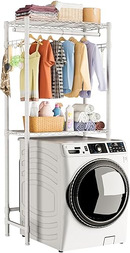Estantes sobre lavadora y secadora, estantería de alambre de 2 niveles con altura ajustable, organización de almacenamiento para cuarto de