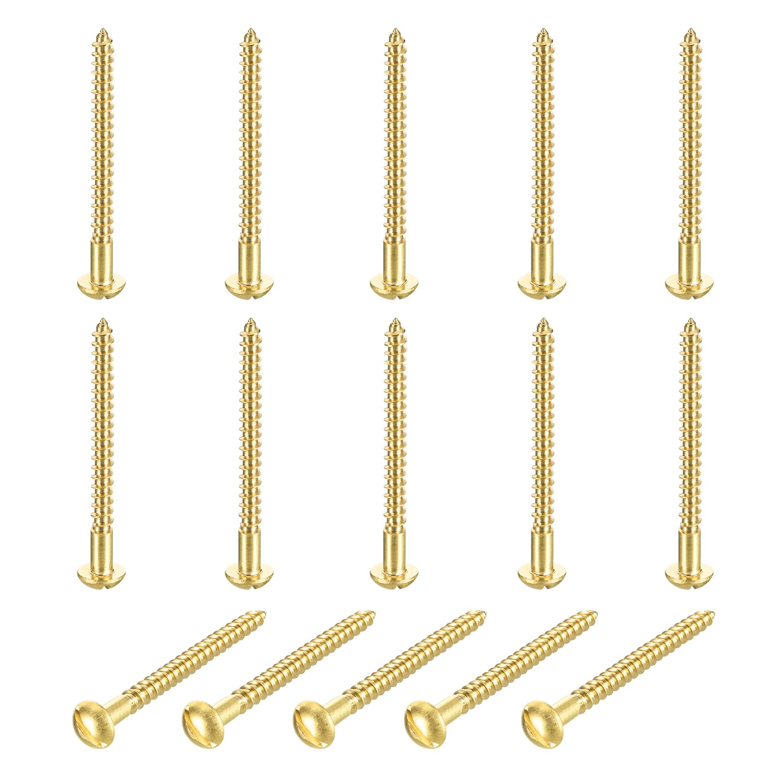 sourcing map 15 Pcs Brass Screws, M4 x 60mm Solid Slotted Round Head Self-Tapping Wood Screw Fasteners for Woodworking Furniture Repair Photo Frame Drywall Home Appliances, Gold