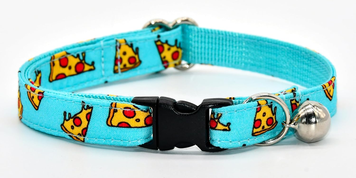 Pizza Cat Collar Bow Tie Bell Set, Breakaway Safety Kitten Collar, Wedding/Birthday Bowtie Collar for Kitten