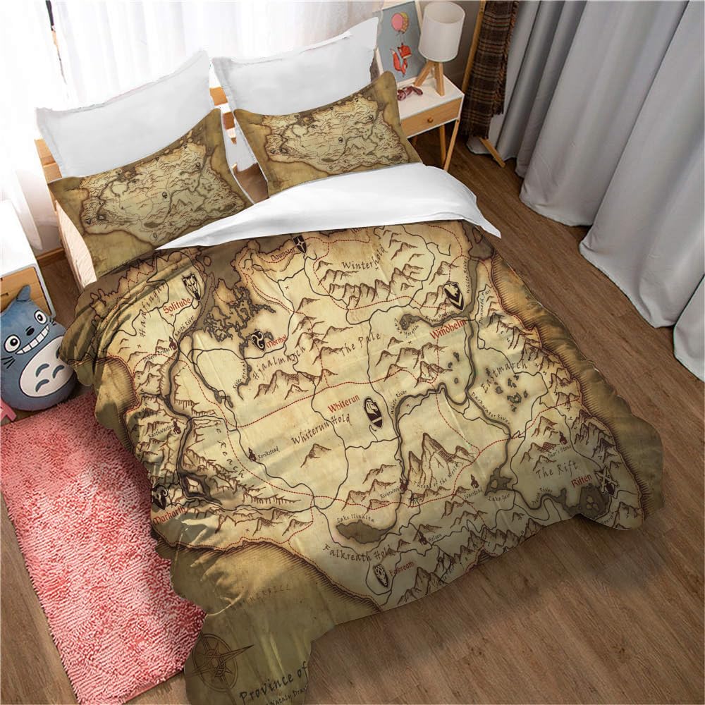 Ste-X Juego De Funda Nórdica para Niños Elder Scrolls V Skyrim, Funda De Edredón para Niños, Niñas Y Adolescentes, Juego De Cama Decorativo De 3 Piezas, Tamaño Doble (TESVS 02,(150x200cm)-Cama de 90)