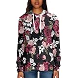 Women's Casual Rose Print Long Sleeve Pullover Hoodie Sweatshirt Tops