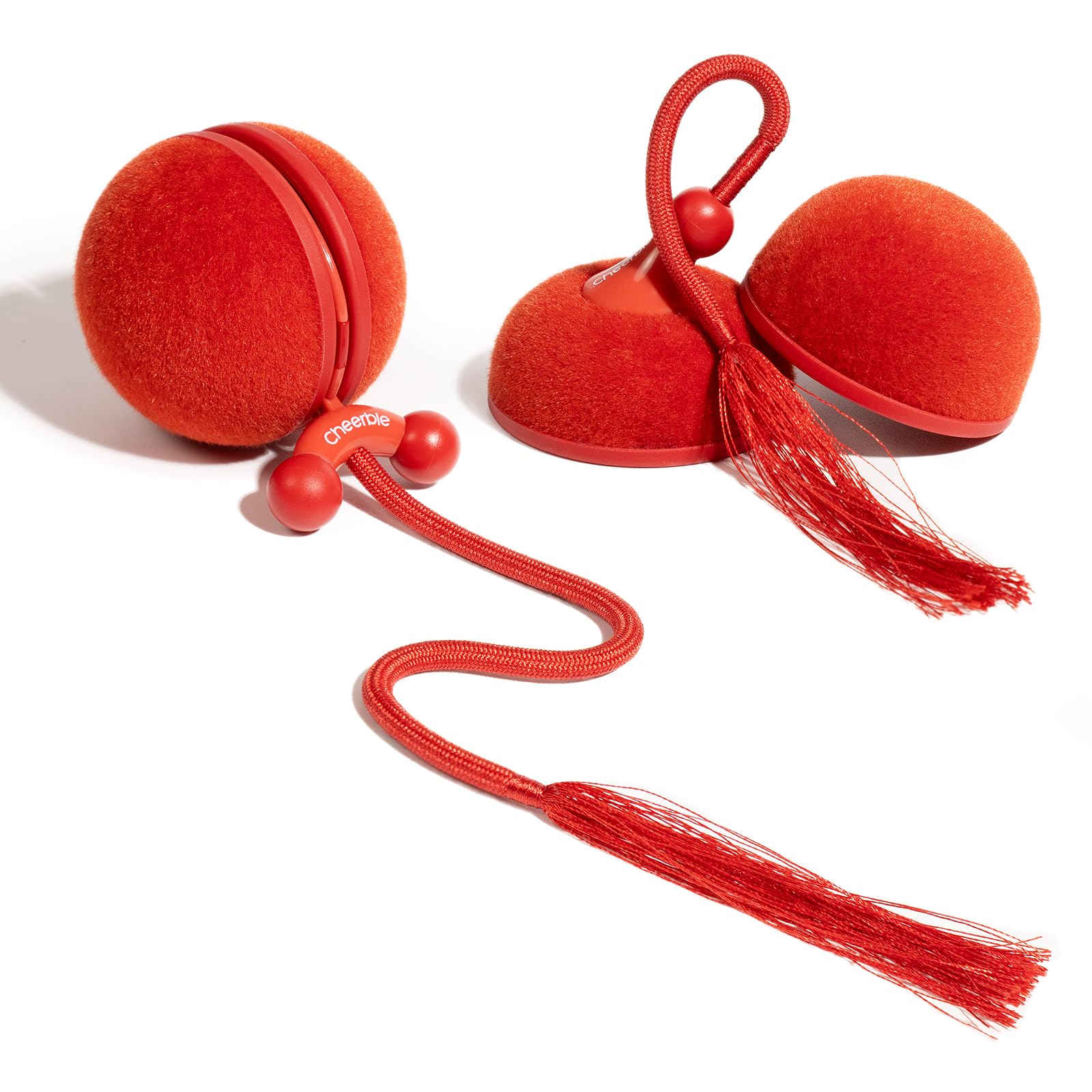 Cheerble 2 in 1 Interactive Cat Toy for Indoor Cats - Wicked Ball Duo2, Switchable Rolling Cat Ball & Spinning Top with 3 Modes & 6 Combos, Kitten Toys with Bird Chirping Sounds and Speedy Tail, Red