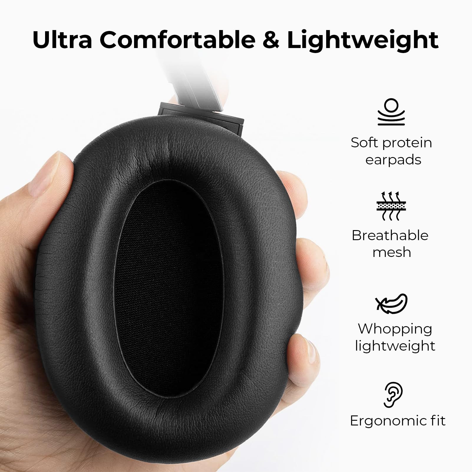 Cuffie Bluetooth ibride con cancellazione attiva del rumore, cuffie wireless over-ear, cuffie Bluetooth 5.2, suono coinvolgente, bassi profondi, 30 ore di riproduzione, nero vero