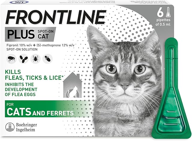 FRONTLINE Plus Flea & Tick Treatment for Cats and Ferrets - 6 Pipettes, 6 Count (Pack of 1)