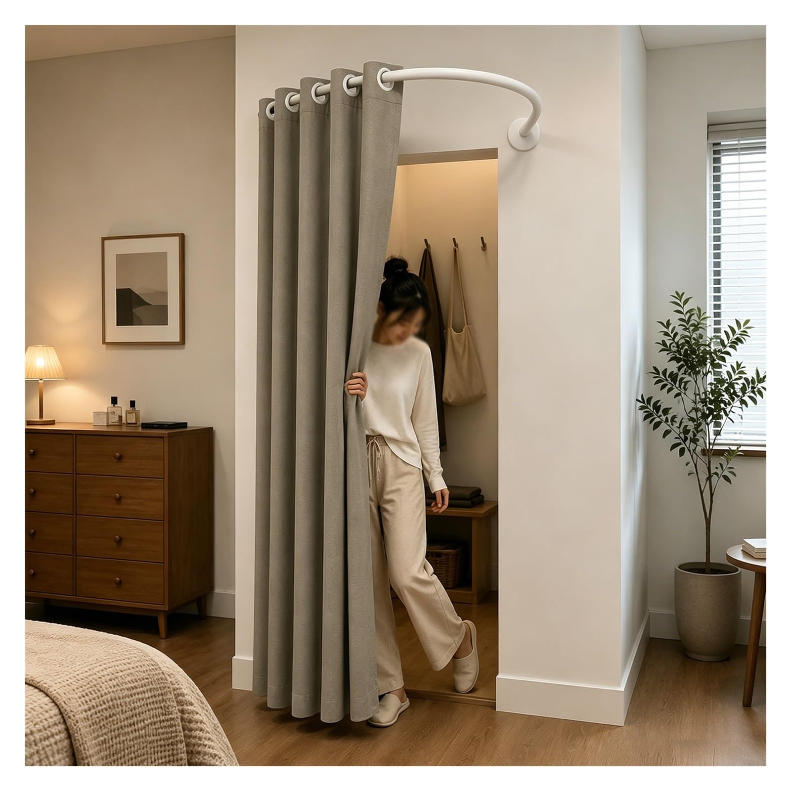 ZJKXJH U Shaped Privacy Changing Curtain, Clothing Store Fitting Room Drapes, Space Saving Partition Curtain for Privacy Protection and Room Divider(White Rod+C Curtain,120cm)