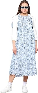 LC واكيكي فستان حمل شيفون باكمام قصيرة ورقبة دائرية ضيقة للنساء