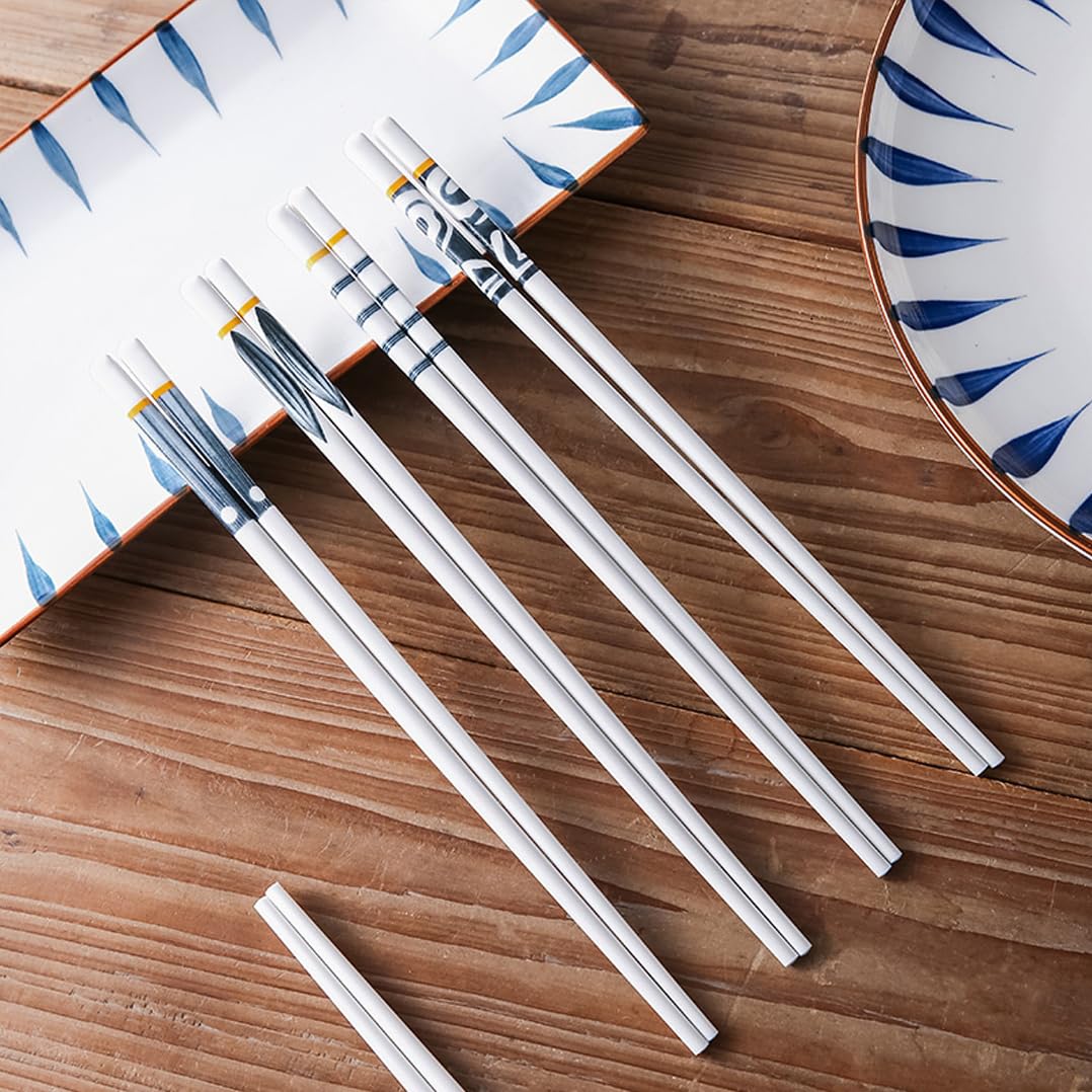 Coffret Cadeau de Baguettes en Porcelaine Japonaise, 10 Paires de Baguettes réutilisables lavables au Lave-Vaisselle avec étui, Baguettes antidérapantes en céramique osseuse de Haute qualité W