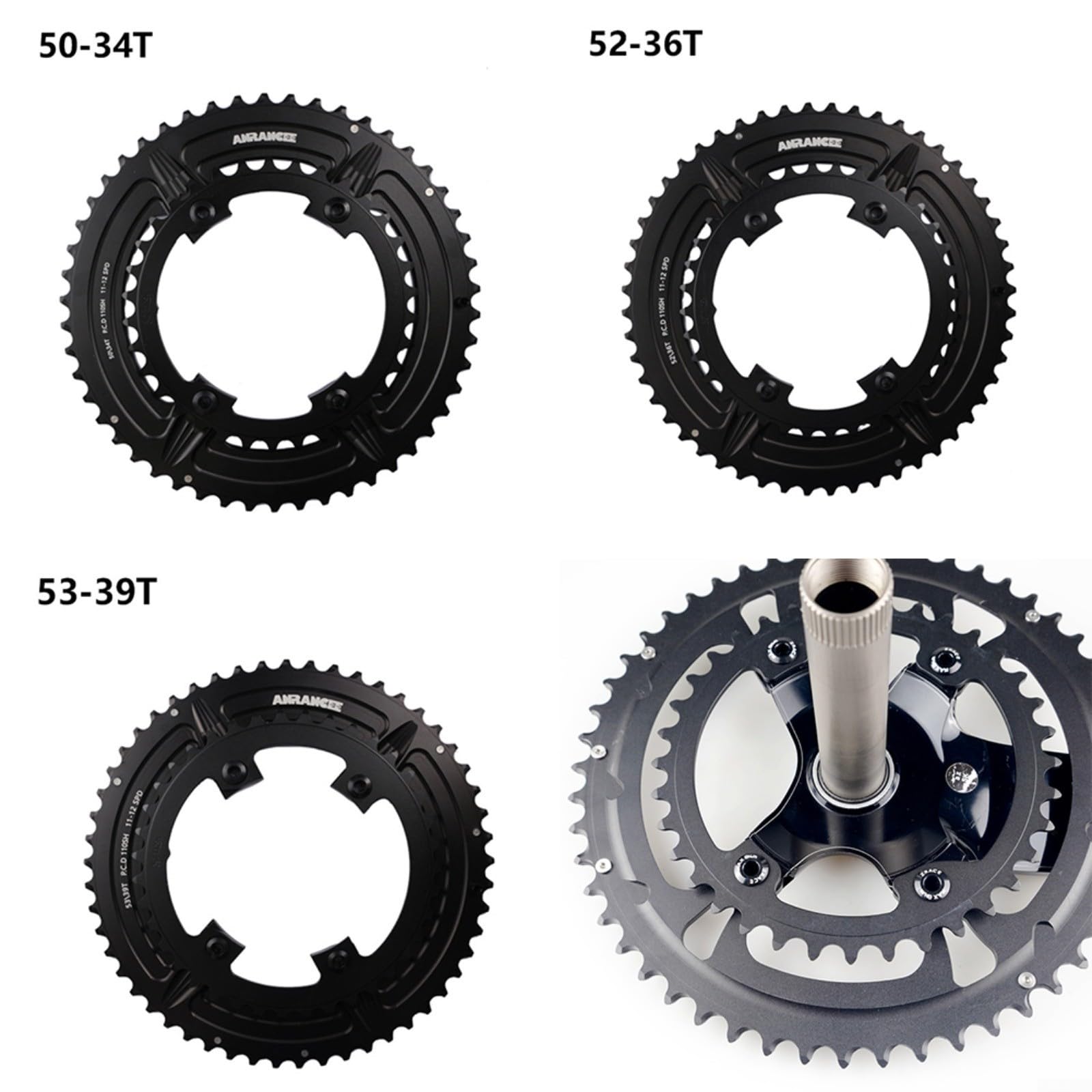 Set di corone per bici da strada per 105/Ultegra/Dura-Ace (50-34T/52-36T/53-39T), 7075-T651 in alluminio lavorato a CNC doppia corona 110BCD, compatibile con guarniture R7000/R8000/R9100 (34/50T)