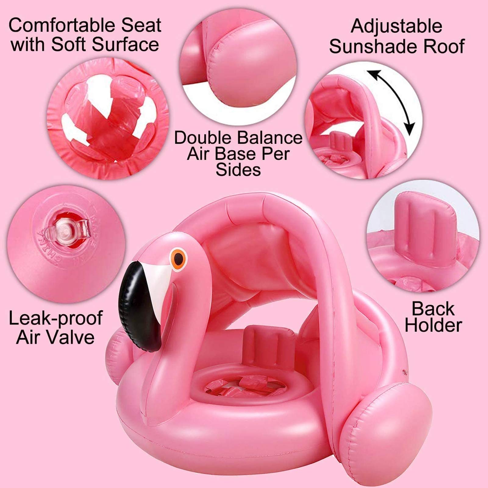 Fenicottero Anello di Nuoto,Baby Salvagente Bambini Giocattoli galleggianti,Baby Float con Parasole (A)