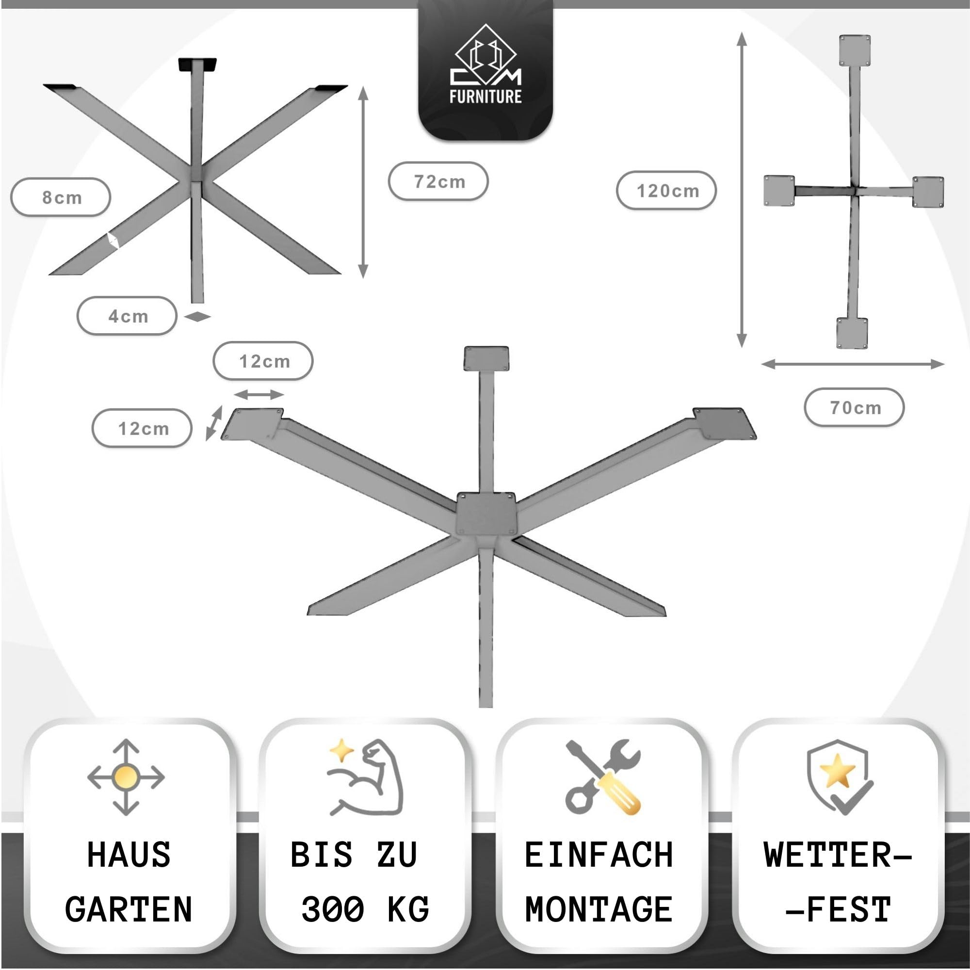 Tischbeine Tischgestell Metall Schwarz Hoch 72cm für Esstisch