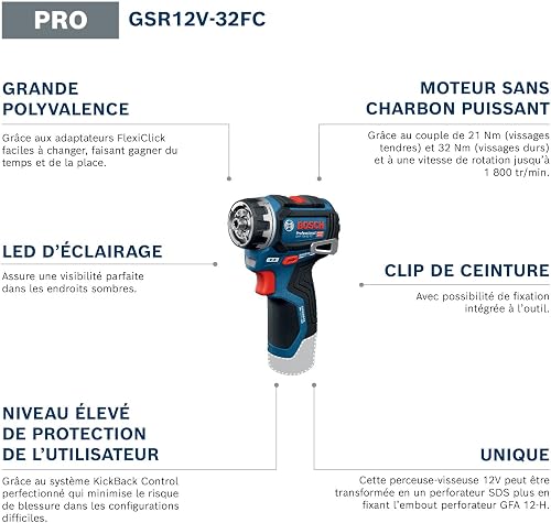 Bosch PRO 18V System Perceuse-visseuse sans-fil GSR12V-32FC (avec GFA 12-M, GFA 12-X, GFA 12-E, GFA 12-W, GFA 12-H, poignée aux., butée de profondeur, L-BOXX) - 2